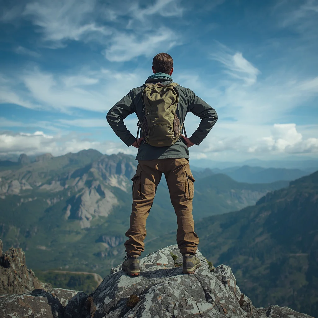 Adventurous Hiker: Man on Mountain Peak | Best men photo prompt chatgpt — AI image prompt