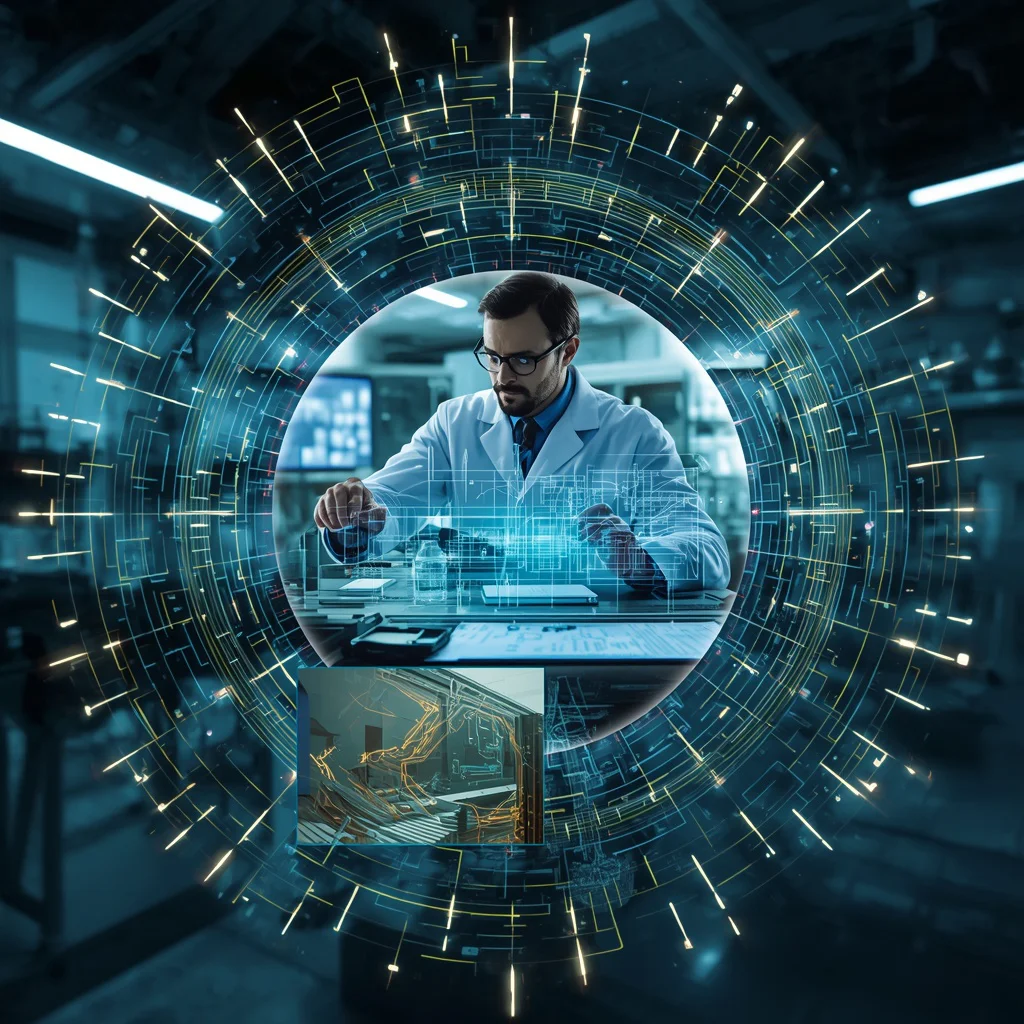 Magnetic Field Line Collage: Innovative Male Scientist | ultra realistic ai prompt — AI image prompt