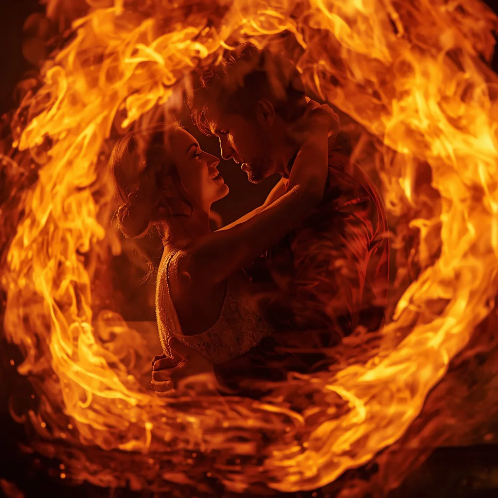 Romantic Couple Fire Dance Passionate Flames Intense Connection | Trending couple prompt link — AI image prompt