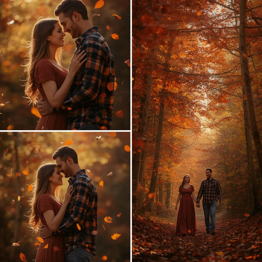 Romantic Couple's Tender Embrace in an Autumn Forest | Romantic couple prompt — AI image prompt