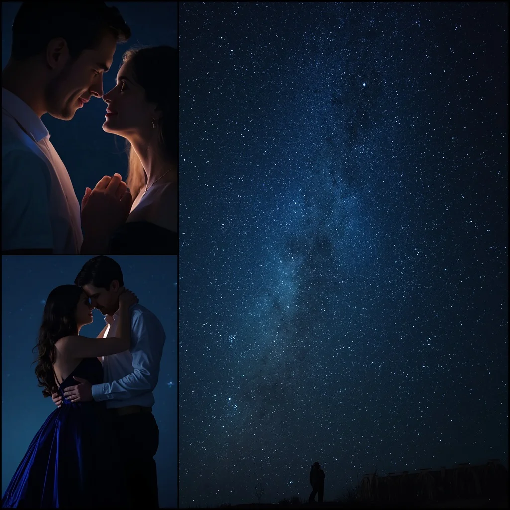 Romantic Couple's Tender Embrace under a Canopy of Stars | Couple prompt ChatGPT Indian — AI image prompt