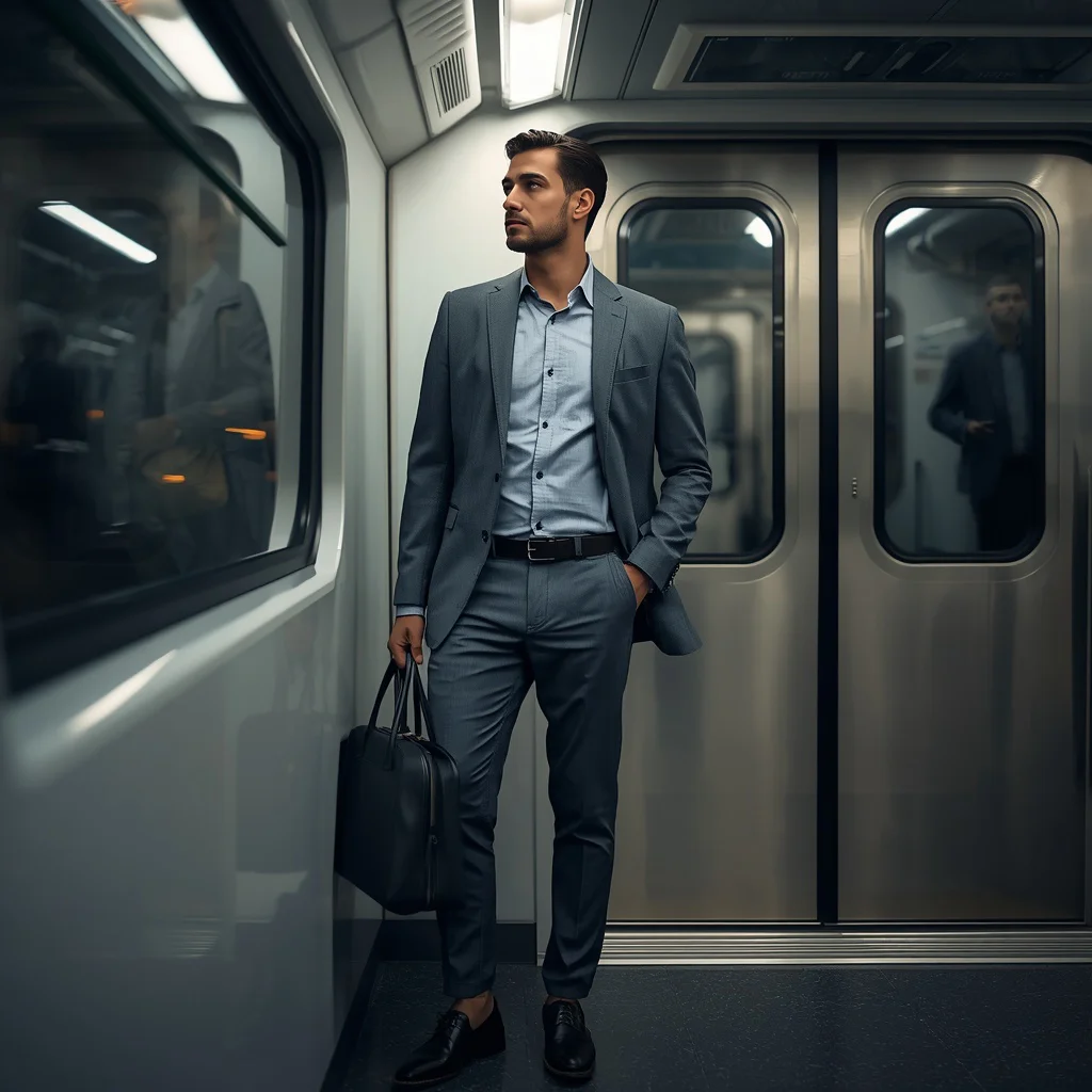 Urban Commuter: Man with Briefcase in Metro | ai prompt generator free — AI image prompt