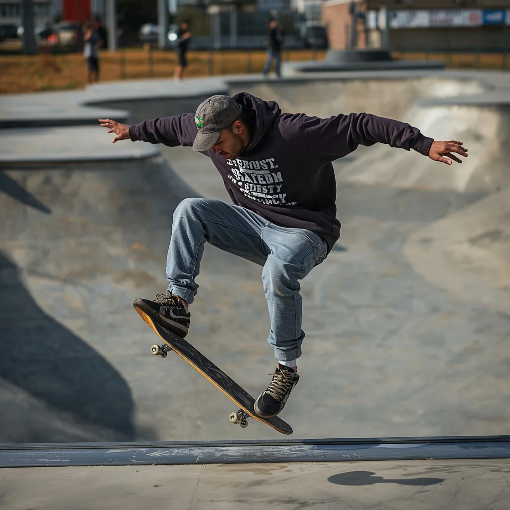 Urban Skater: Dynamic Tricks in Skate Park | Gemini for men prompt iphone — AI image prompt