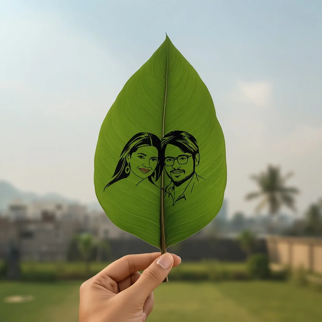 A Couple's Love Preserved: Printed Leaf Art Masterpiece — AI image prompt