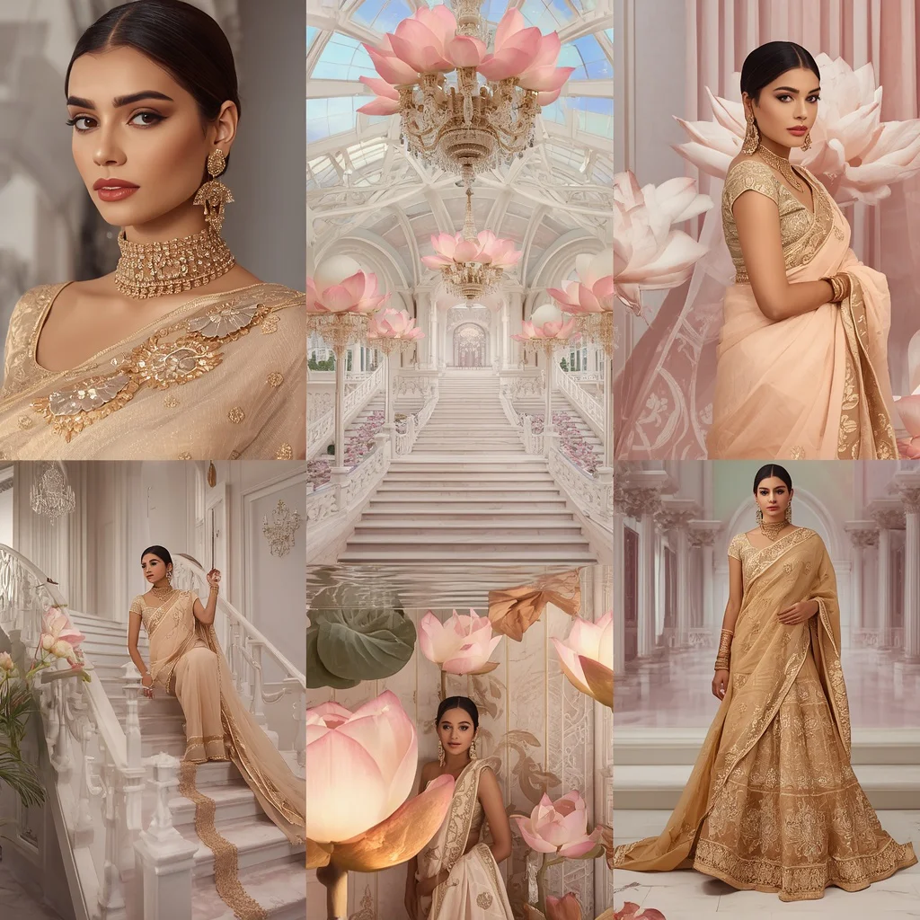 A Magnificent Couture Collage in an Imperial Crystal Lotus Palace — AI image prompt