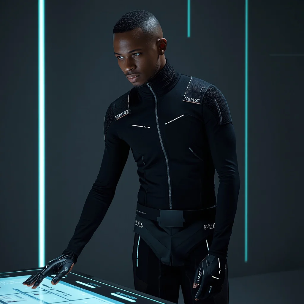 Man's Futuristic Tech-Wear Editorial Portrait — AI image prompt