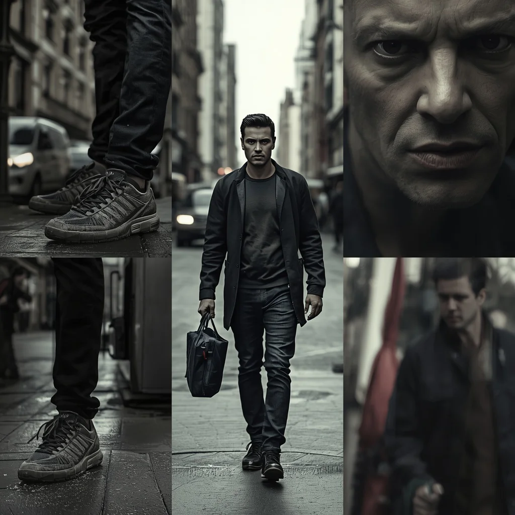 Man's Moody Street Photography Focus Collage — AI image prompt