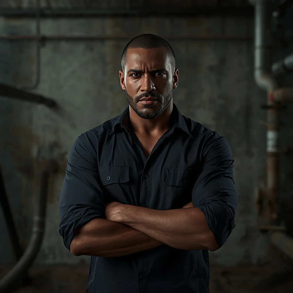 Man's Stark Industrial Setting Portrait — AI image prompt