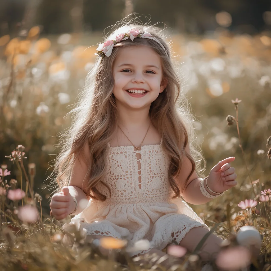 Sweet Boho Chic: A Cute Girl in a Crocheted Dress — AI image prompt